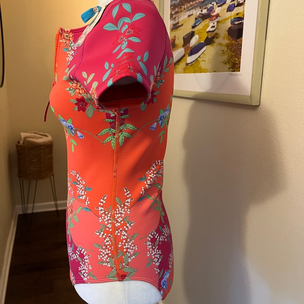 Johnny Was Short-Sleeve Floral One-Piece Swimsuit in Pink & Orange - Picture 4 of 8